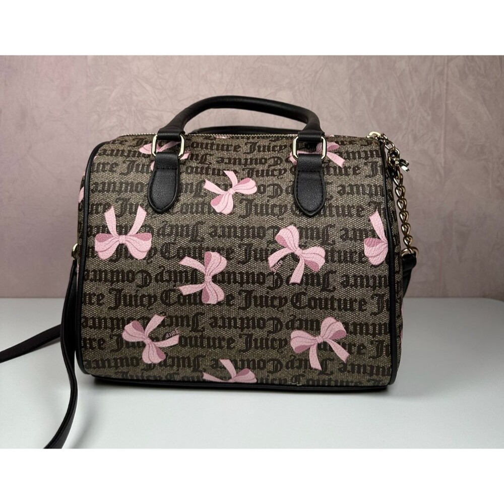 Juicy Couture Simply Sweet Bow Satchel Crossbody Brown Pink Logo Bag w/ Charm - Picture 9 of 13